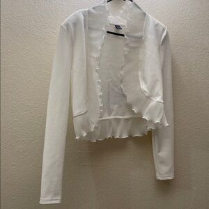 SHEIN White Ruffle Trim Blazer